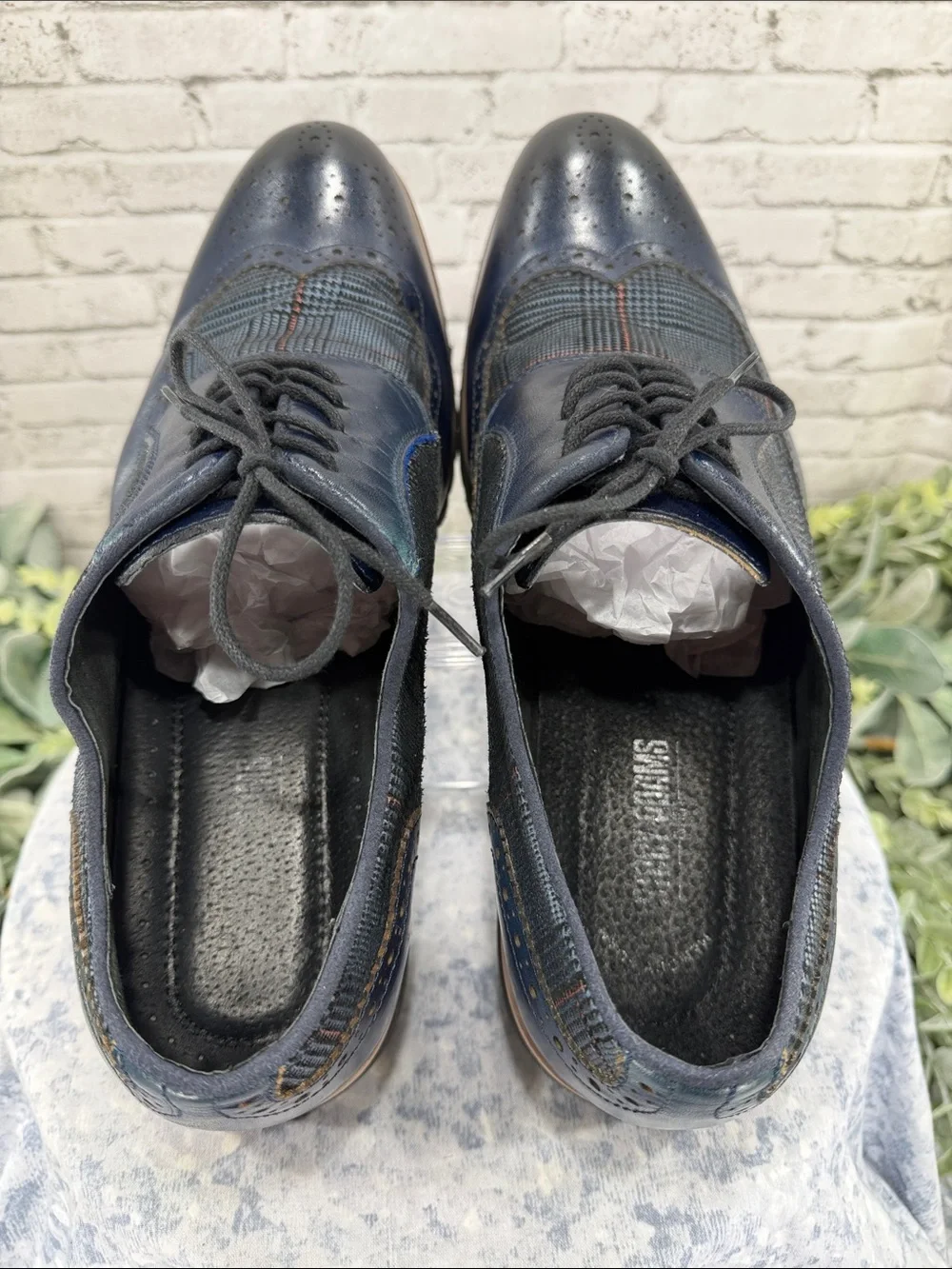STACY ADAMS “Baxley” Ink Blue Leather & Suede Casual Wingtip Oxfords Mens 12M